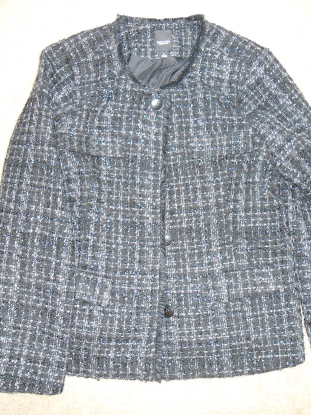 Women's Simply Vera Vera Wang Black Tweed Boucle Jacket Size Large - Picture 3 of 7